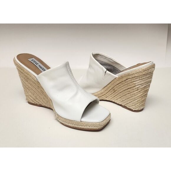 Steve Madden Women's White Urge Espadrille Wedge Heel Leather Sandals Size 8M - Picture 10 of 12